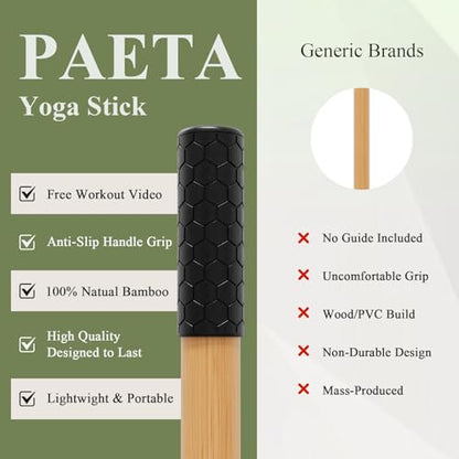 Yoga Stick for Stretching, 5ft Exercise Stick for Mobility & Flexibility, Bamboo Stretch Bar and Posture Pole with Non-Slip Grip - Includes Free Video Guide - color: Natural Bamboo
