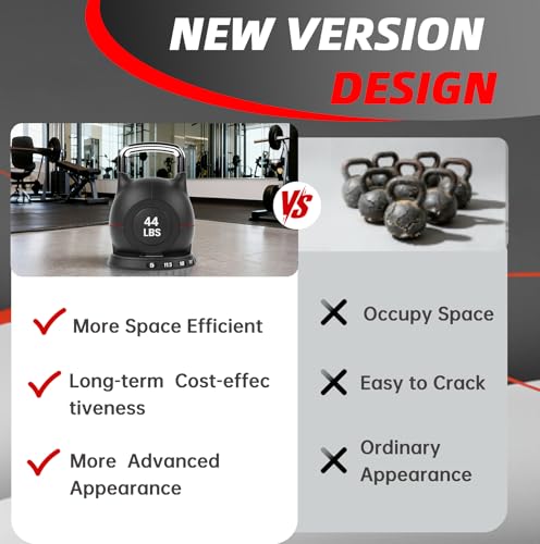 LIFERUN Adjustable Kettlebell Set with 7 Weight Levels, Choose 22.5 lb or 44 lb, Quick-Change Weight Dial & Safety Lock, Space-Saving Design, Full-Body Workout & Cross-Training