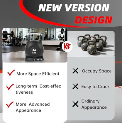 LIFERUN Adjustable Kettlebell Set with 7 Weight Levels, Choose 22.5 lb or 44 lb, Quick-Change Weight Dial & Safety Lock, Space-Saving Design, Full-Body Workout & Cross-Training