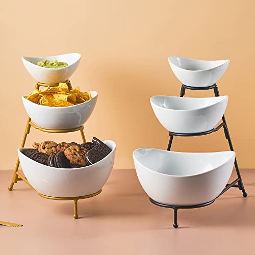 LYEOBOH 3 Tier Serving Bowls Set Serving Dishes with Stand for Entertaining - color: Black, style: Oval bowls