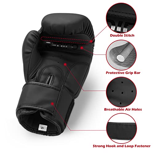 Boxing Gloves for Men & Women, Premium Leather Sparring Heavy Bag Training Gloves, Pro Punching Bag Gloves for Muay Thai, Kickboxing, MMA