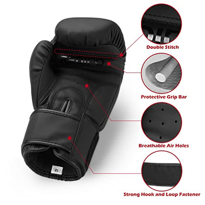 Boxing Gloves for Men & Women, Premium Leather Sparring Heavy Bag Training Gloves, Pro Punching Bag Gloves for Muay Thai, Kickboxing, MMA