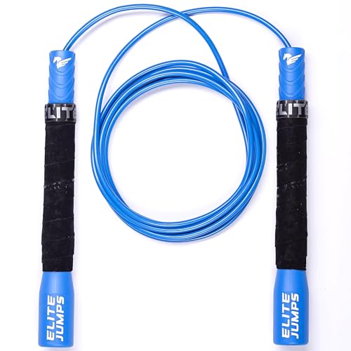 Elite Jumps Fit Plus Pro Freestyle PVC, 4mm Cord Skipping Rope, Cardio, Adjustable 10ft Length with 8" Reinforced Handles, Non-Slip Grip for Gym Workout, School Sport, Beginner Use - color: Blue