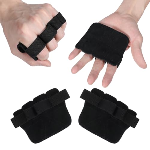 Gym Gloves for Men Weight Lifting, Four-Finger Leather Pull Up Gloves, Anti-Slip Men's Weightlifting Glove Workout Palm Guard Glove, Weight Lifting Glovess for Men Women Fitness Training (Black)