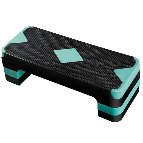 ZENY 26.5 inch Aerobic Step Platform with 4 Step Risers, Height Adjustable Exercise Stepper for Home Gym Workouts, 400 lbs Capacity - color: Green