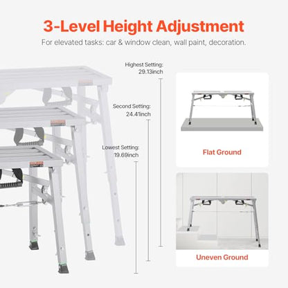 VEVOR Work Platform, 39"x 12" Portable Scaffolding Platform, Folding Steel Step Ladder Adjustable Height 19.7”-29.1”, 400 lbs Load Capacity, Non-Slip Drywall Painting Stool for Cleaning &Washing - size: 39"x 11"