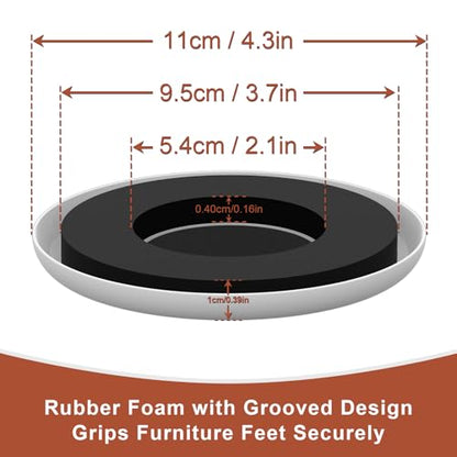 Furniture Sliders for Carpets - Anti-Slip Groove for More Secure Grip - size: 4.3in Round 4Pack