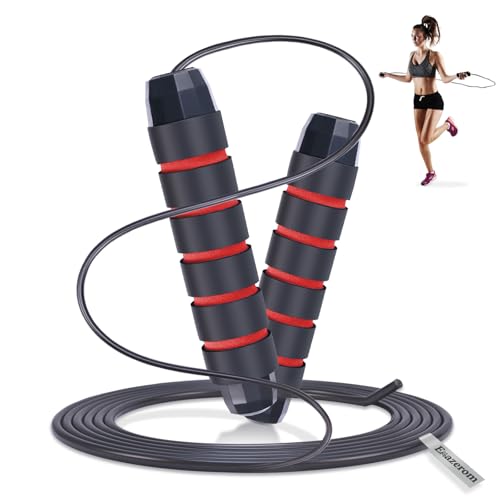 Jump Rope for Women Men Kids, Adjustable Skipping Rope with Ball Bearings, Professional Jumping Rope with Foam Handles, Tangle-Free Rapid Speed Jump Ropes for Fitness Workout Boxing Exercise - color: Red