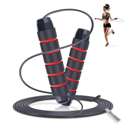 Jump Rope for Women Men Kids, Adjustable Skipping Rope with Ball Bearings, Professional Jumping Rope with Foam Handles, Tangle-Free Rapid Speed Jump Ropes for Fitness Workout Boxing Exercise - color: Red