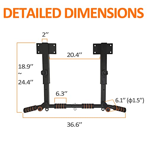 Wall Mounted Pull Up Bar and Dip Station, Heavy Duty Wall Mount Pull-up Chin Up Bar Multifunctional Home Gym Workout Indoor Exercise Equipment Support to 440 Lbs