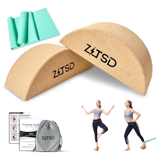 Half Moon Cork Yoga Blocks, 2 Pack Balance Trainer | Half moon cork blocks for balance work, foot placement drills, ankle mobility and calf stretching; bag and guide included