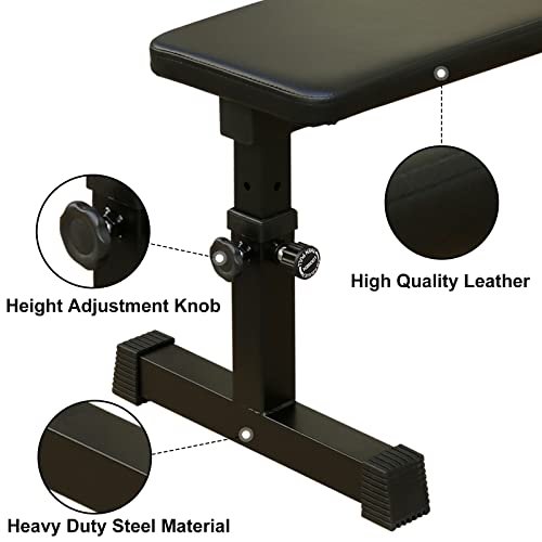 Flat Weight Bench, 5 Level Adjustable Height Flat Utility Weight Bench, 400lb Capacity Adjustable Strength Training Bench Press for Home Gym Weight Training and Ab Exercises