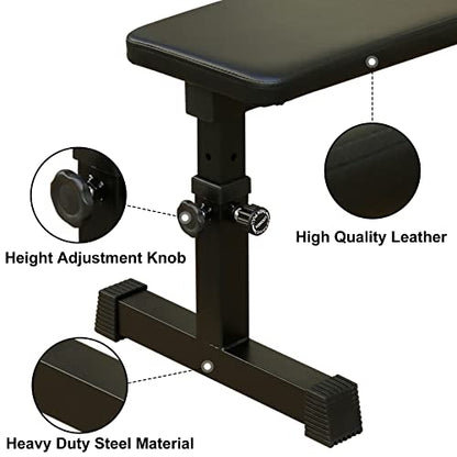 Flat Weight Bench, 5 Level Adjustable Height Flat Utility Weight Bench, 400lb Capacity Adjustable Strength Training Bench Press for Home Gym Weight Training and Ab Exercises