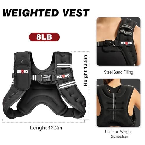 Weighted Vest for Men Women, No-Bounce 6LB 8LB 12LB 16LB 20LB 25LB 30LB Weights Vest with Adjustable Buckles & Reflective Stripes | Weight Vest for Walking Running Hiking Workout