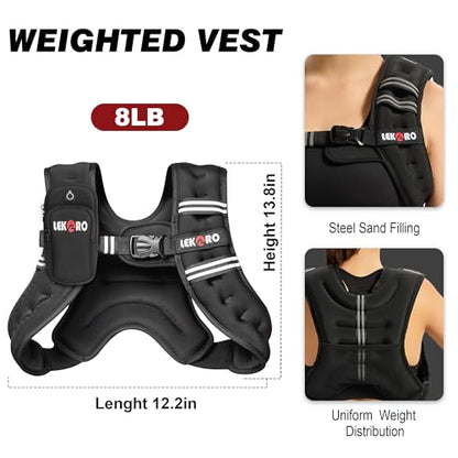 Weighted Vest for Men Women, No-Bounce 6LB 8LB 12LB 16LB 20LB 25LB 30LB Weights Vest with Adjustable Buckles & Reflective Stripes | Weight Vest for Walking Running Hiking Workout
