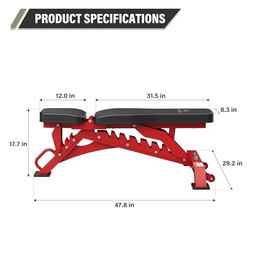 MAJOR FITNESS Weight Bench - 1300LBS Weight Capacity and 36 Adjustable Positions Strength Training Bench for Garage and Home Gym Workouts - color: Red