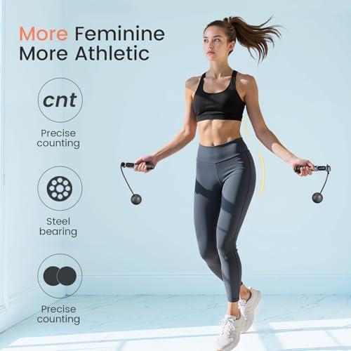 Cordless Jump Rope with Counter, Weighted Ropeless Skipping Rope for Fitness, Adjustable 2-in-1 Jump Rope for Women Men, Digital Calorie Counter, Tangle-Free Home Gym Workout Equipment