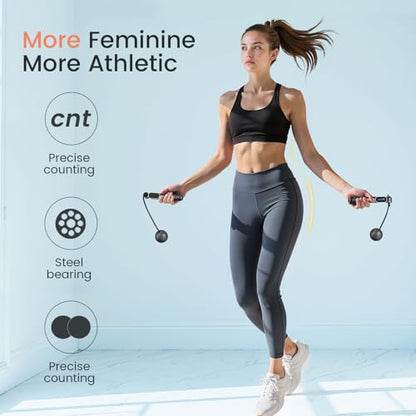Cordless Jump Rope with Counter, Weighted Ropeless Skipping Rope for Fitness, Adjustable 2-in-1 Jump Rope for Women Men, Digital Calorie Counter, Tangle-Free Home Gym Workout Equipment