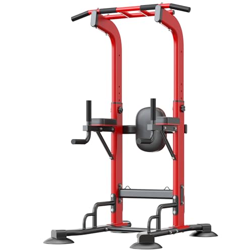 sogesfurniture Power Tower Pull Up Bar Station Height Adjustable 66"-94.5" - color: Red