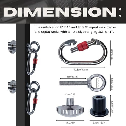 Squat Rack Attachments for Strength Training Equipment | Attachments for Power Cages & Squat Racks | Fits 2"x2" & 3"x3" Frames (1/2" & 1" Holes) | Ideal for Resistance Bands & TRX Training