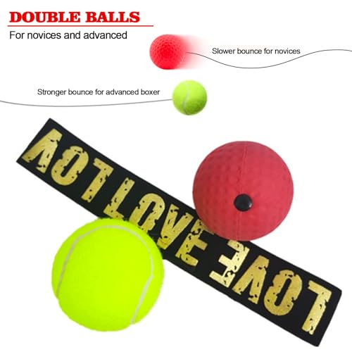 Boxing Reflex Ball with Headband Set, Reflex Ball with String, Boxing Reaction Training Equipment, Rubber red ball &Yellow tennis ball, Elasticated headband, for Beginner &Advanced Boxer Practice