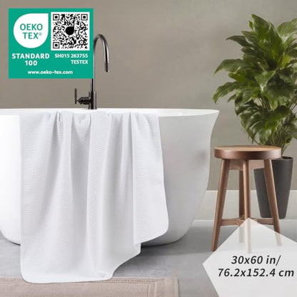 POLYTE 380 GSM Poly Blend Microfiber Quick Dry Waffle Bath Towel, 30x60 in - color: White