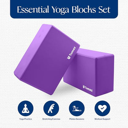 Massage Ball & Foot Roller 3-in-1 Set with Spiky Ball, Lacrosse Ball, and Non-Slip Yoga Blocks 2-Pack - High Density/Lightweight EVA Foam & Natural Cork for Stability, Premium Set with E-Book