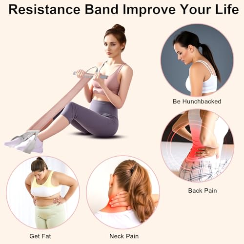 Fabric Resistance Band with Handles,Non-Slip Foot Pedal Puller for Strength Muscle Training,120lb Full-Body Fitness Band,Working Out Stretch Band Equipment for Leg Arm Chest Core Wrist Ankle