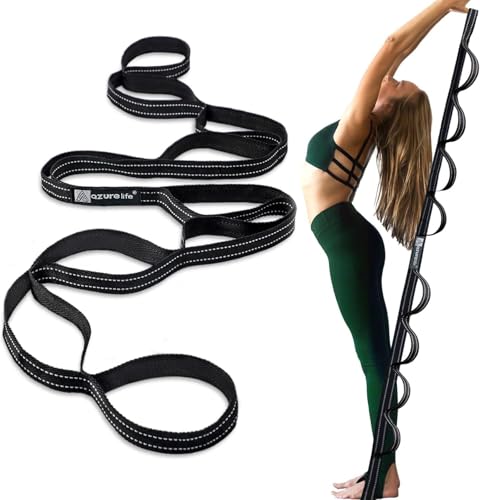 10 Loops Stretching Strap Yoga Strap Stretch Bands Physical Therapy for Exercise - color: Black