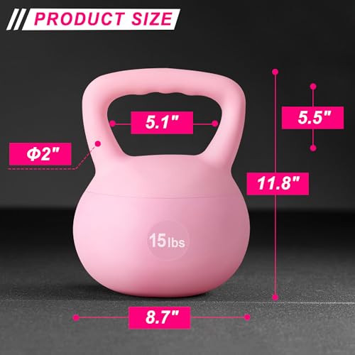 DlandHome Kettlebell Weights Strength Training Kettlebell-Great for Full Body Workout and Strength Training,Easy Grip Handle,PVC Filled with Iron Sand - color: Pink-15lbs