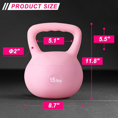 DlandHome Kettlebell Weights Strength Training Kettlebell-Great for Full Body Workout and Strength Training,Easy Grip Handle,PVC Filled with Iron Sand - color: Pink-15lbs