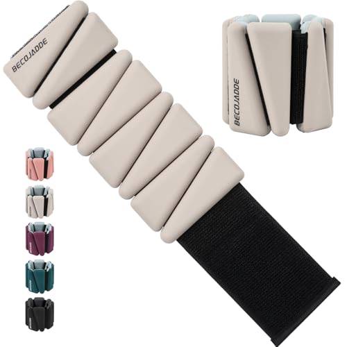 BECOJADDE Ankle Weights Set of 2 (1 lb/2 lb/3 lb Each) Adjustable Wrist Weights for Women Men Wearable Arm Leg Weight for Pilates, Running, Walking, Workout, Yoga - color: Pewter Beige, size: 4 Lb Pair (2 Lb Each)