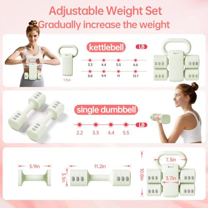 Adjustable Kettlebell Set, 4-in-1 Free Weight Kettlebell sets (5.5lbs 7.7lbs 9.9lbs 12.1lbs) for women, Hand Weight Dumbbell Set of 2 for Home Gym Fitness Training - color: Green