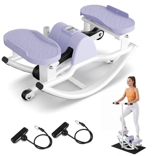 Rocking Steppers for Exercise at Home, Rocker Stepper Side to Side with Resistance Bands & Handlebar for Full Body Workout, Low-Impact Lateral Stepper Exercise Machine with Digital Monitor