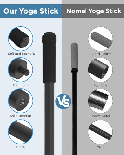 Yoga Stick, 5ft Exercise Stick for Mobility, Stretching Stick with Non-Slip Ends, Exercise Dowel for Pilates, Balance Pole and Stretch Bar for Stretching Equipment - size: 1 PCS 60 inches Sturdy Steel