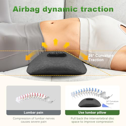 3 in 1 Electric Lumbar Massager Support Pillow - Lower Back Massager with Heat,Vibration & Airbag Traction,Smooth Triple Fusion Lumbar Support Massager for Lower Back Pain Relief FSA Eligible HSA