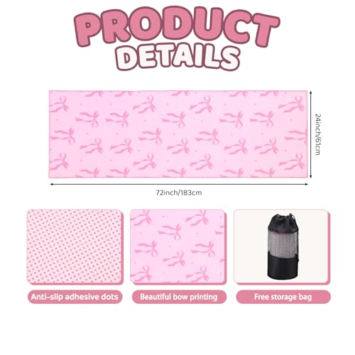 Pink Bow Yoga Mat Towel with Grip Dot Preppy Coquette Bow Non Slip Ultra Absorbent Soft Microfiber Towel Without Hot Yoga Mat 72 x 24 Inch for Pilates Fitness Gym Women Birthday Gifts