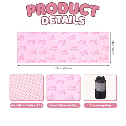 Pink Bow Yoga Mat Towel with Grip Dot Preppy Coquette Bow Non Slip Ultra Absorbent Soft Microfiber Towel Without Hot Yoga Mat 72 x 24 Inch for Pilates Fitness Gym Women Birthday Gifts