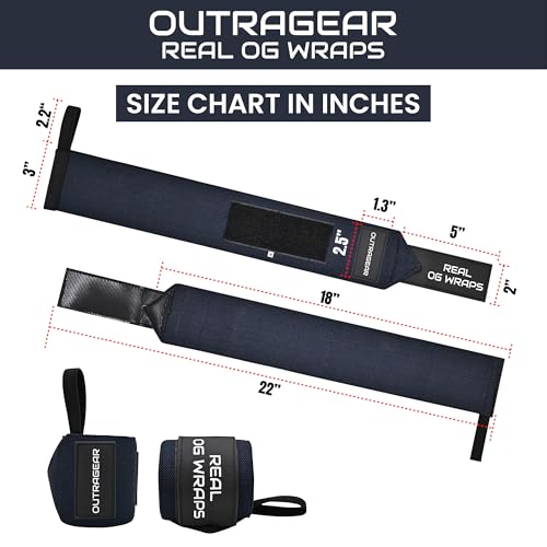 18" OG-Grade Wrist Wraps for Weightlifting – Heavy Duty Wrist Support with Thumb Loop & Lockdown Strap – Wrist Straps for Powerlifting, Bench Press & Gym Training - color: Navy Grit