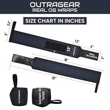 18" OG-Grade Wrist Wraps for Weightlifting – Heavy Duty Wrist Support with Thumb Loop & Lockdown Strap – Wrist Straps for Powerlifting, Bench Press & Gym Training - color: Navy Grit