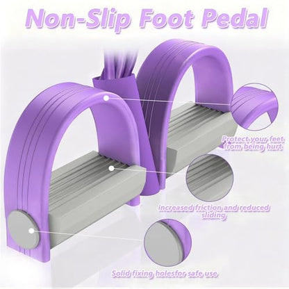 Pedal Resistance Band with Handle, 8-Tubes Multifunction Pedal Resistance Band, Natural Rubber Foot Pedal Resistance Band, Exercise Bands with Handles for Abdomen, Waist, Arm, Leg, Purple