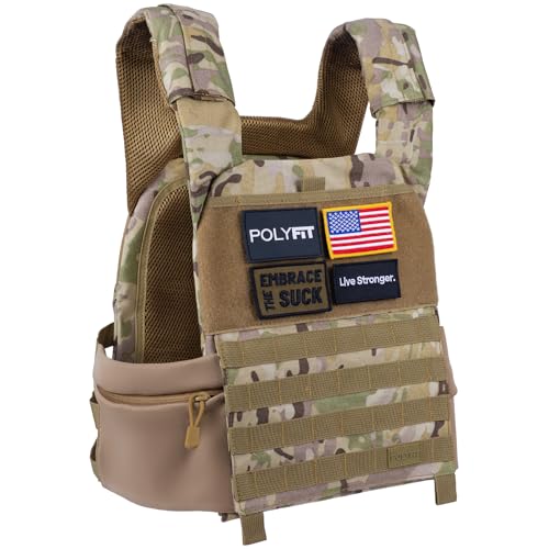 POLYFIT (Fortify) Weighted Vest for Strength and Endurance Training, Rucking, Fitness Workouts, Running, WODs - color: Camo