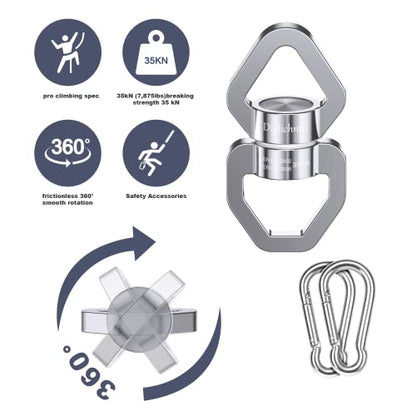 Swivel Hook for Swing, Safety Swing Swivel with 2 Carabiners, Rotational Device Swing Spinner for Web Tree Tire Rope Swing, Aerial Dance, Children’s Swing - style: Silver-1 Pack with 2 Carabiners