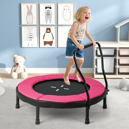 Goplus 40" Mini Trampoline for Kids, Indoor/Outdoor Fitness Trampoline with Foam Handlebar & Safety Pad, Home Workout Equipment for 3-6 Years Old Toddlers, Gift for Boys & Girls