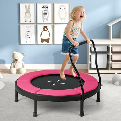 Goplus 40" Mini Trampoline for Kids, Indoor/Outdoor Fitness Trampoline with Foam Handlebar & Safety Pad, Home Workout Equipment for 3-6 Years Old Toddlers, Gift for Boys & Girls