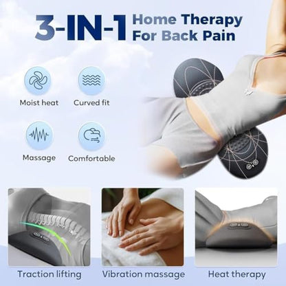 3 in 1 Electric Massage Lumbar Pillow, Equipped with Heating, Vibration, and Traction Functions Spine Triple Fusion Back Massager, Back Massager for Pain Relief deep Tissue