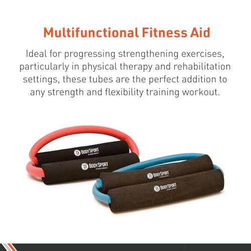 Body Sport Loop Tubing , Resistance Band with Foam Pad Handles for Strength Training and Rehabilitation