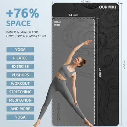Large 76"x40"x0.4" Yoga Mat - Extra Width & Thick Non-Slip Exercise Mat, Versatile for Stretching, Yoga Studio, Gym, Home & Indoor/Outdoor Workouts