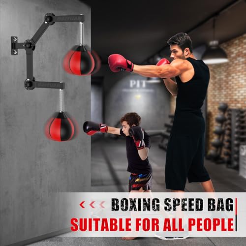 Speed Bag Boxing Punching Bag, Wall Mount Height Adjustable & Fold Speed Bags for Boxing, Wall Bracket Boxing Reflex Ball, Boxing Bag as Adults Teens and Kids, Fits Home Gym Workout - color: Red