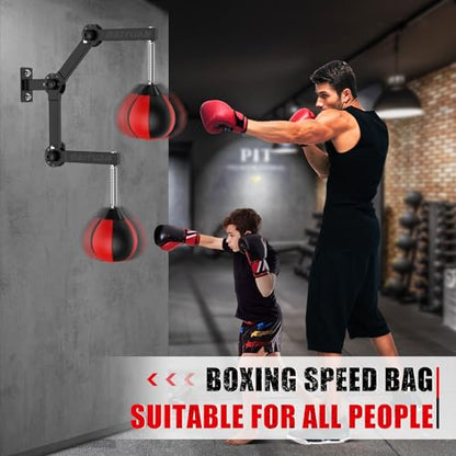 Speed Bag Boxing Punching Bag, Wall Mount Height Adjustable & Fold Speed Bags for Boxing, Wall Bracket Boxing Reflex Ball, Boxing Bag as Adults Teens and Kids, Fits Home Gym Workout - color: Red